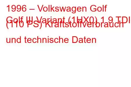 1996 – Volkswagen Golf
Golf III Variant (1HX0) 1.9 TDI (110 PS) Kraftstoffverbrauch und technische Daten