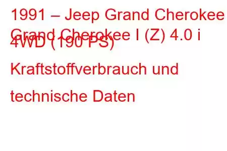 1991 – Jeep Grand Cherokee
Grand Cherokee I (Z) 4.0 i 4WD (190 PS) Kraftstoffverbrauch und technische Daten