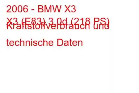 2006 - BMW X3
X3 (E83) 3.0d (218 PS) Kraftstoffverbrauch und technische Daten