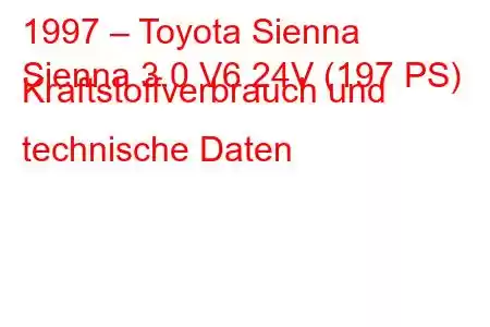 1997 – Toyota Sienna
Sienna 3.0 V6 24V (197 PS) Kraftstoffverbrauch und technische Daten