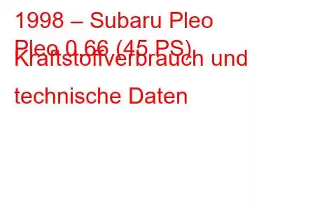 1998 – Subaru Pleo
Pleo 0,66 (45 PS) Kraftstoffverbrauch und technische Daten