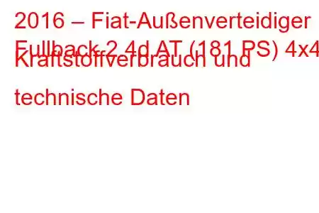 2016 – Fiat-Außenverteidiger
Fullback 2.4d AT (181 PS) 4x4 Kraftstoffverbrauch und technische Daten