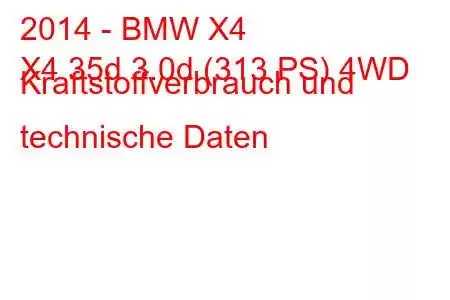 2014 - BMW X4
X4 35d 3.0d (313 PS) 4WD Kraftstoffverbrauch und technische Daten