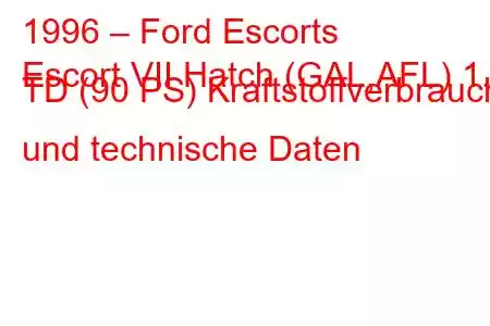 1996 – Ford Escorts
Escort VII Hatch (GAL,AFL) 1.8 TD (90 PS) Kraftstoffverbrauch und technische Daten