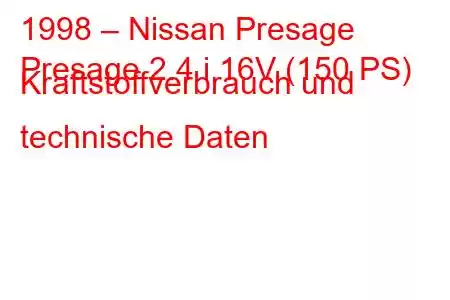 1998 – Nissan Presage
Presage 2.4 i 16V (150 PS) Kraftstoffverbrauch und technische Daten