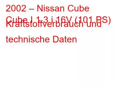 2002 – Nissan Cube
Cube I 1.3 i 16V (101 PS) Kraftstoffverbrauch und technische Daten