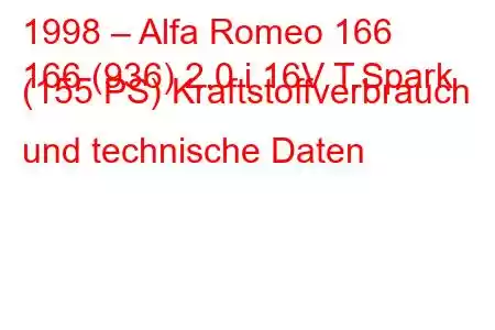 1998 – Alfa Romeo 166
166 (936) 2.0 i 16V T.Spark (155 PS) Kraftstoffverbrauch und technische Daten