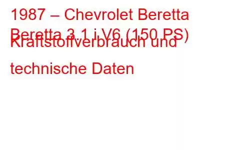 1987 – Chevrolet Beretta
Beretta 3.1 i V6 (150 PS) Kraftstoffverbrauch und technische Daten