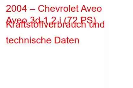 2004 – Chevrolet Aveo
Aveo 3d 1.2 i (72 PS) Kraftstoffverbrauch und technische Daten