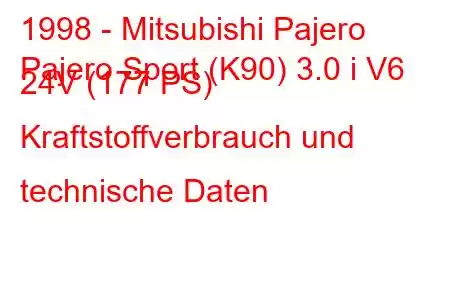 1998 - Mitsubishi Pajero
Pajero Sport (K90) 3.0 i V6 24V (177 PS) Kraftstoffverbrauch und technische Daten