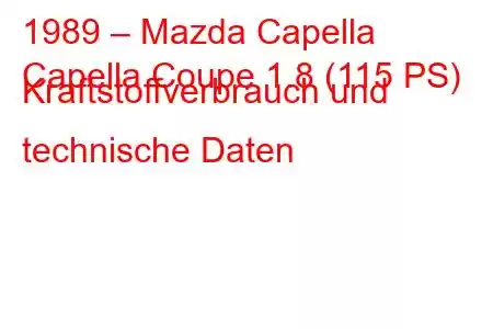 1989 – Mazda Capella
Capella Coupe 1.8 (115 PS) Kraftstoffverbrauch und technische Daten