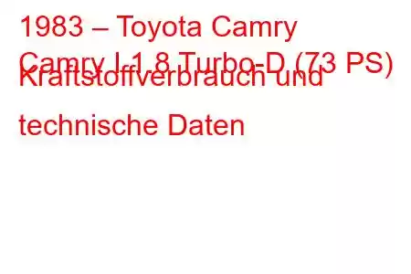 1983 – Toyota Camry
Camry I 1.8 Turbo-D (73 PS) Kraftstoffverbrauch und technische Daten