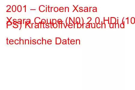 2001 – Citroen Xsara
Xsara Coupe (N0) 2.0 HDi (109 PS) Kraftstoffverbrauch und technische Daten