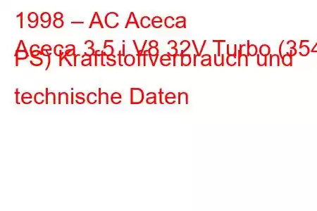 1998 – AC Aceca
Aceca 3.5 i V8 32V Turbo (354 PS) Kraftstoffverbrauch und technische Daten