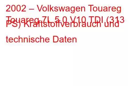 2002 – Volkswagen Touareg
Touareg 7L 5.0 V10 TDI (313 PS) Kraftstoffverbrauch und technische Daten