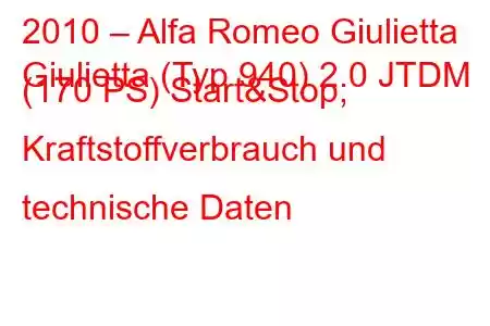 2010 – Alfa Romeo Giulietta
Giulietta (Typ 940) 2.0 JTDM (170 PS) Start&Stop, Kraftstoffverbrauch und technische Daten