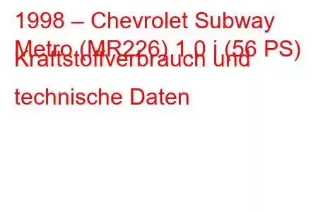 1998 – Chevrolet Subway
Metro (MR226) 1.0 i (56 PS) Kraftstoffverbrauch und technische Daten