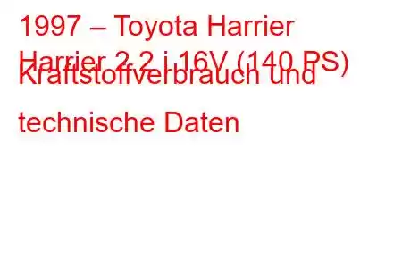 1997 – Toyota Harrier
Harrier 2.2 i 16V (140 PS) Kraftstoffverbrauch und technische Daten