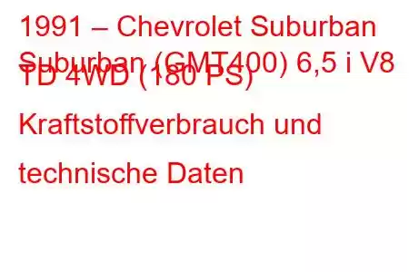 1991 – Chevrolet Suburban
Suburban (GMT400) 6,5 i V8 TD 4WD (180 PS) Kraftstoffverbrauch und technische Daten