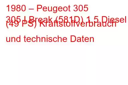 1980 – Peugeot 305
305 I Break (581D) 1,5 Diesel (49 PS) Kraftstoffverbrauch und technische Daten