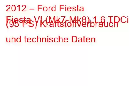 2012 – Ford Fiesta
Fiesta VI (Mk7-Mk8) 1.6 TDCi (95 PS) Kraftstoffverbrauch und technische Daten