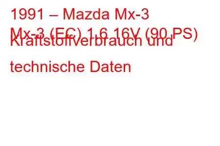 1991 – Mazda Mx-3
Mx-3 (EC) 1.6 16V (90 PS) Kraftstoffverbrauch und technische Daten