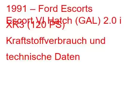 1991 – Ford Escorts
Escort VI Hatch (GAL) 2.0 i XR3 (120 PS) Kraftstoffverbrauch und technische Daten