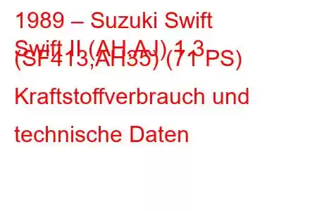 1989 – Suzuki Swift
Swift II (AH,AJ) 1.3 (SF413,AH35) (71 PS) Kraftstoffverbrauch und technische Daten