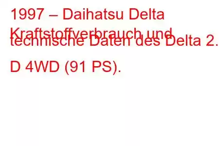 1997 – Daihatsu Delta
Kraftstoffverbrauch und technische Daten des Delta 2.2 D 4WD (91 PS).