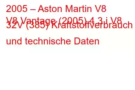 2005 – Aston Martin V8
V8 Vantage (2005) 4.3 i V8 32V (385) Kraftstoffverbrauch und technische Daten