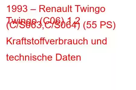 1993 – Renault Twingo
Twingo (C06) 1.2 (C/S063,C/S064) (55 PS) Kraftstoffverbrauch und technische Daten