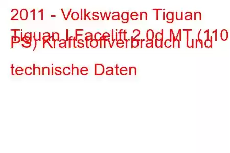 2011 - Volkswagen Tiguan
Tiguan I Facelift 2.0d MT (110 PS) Kraftstoffverbrauch und technische Daten