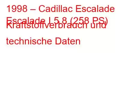 1998 – Cadillac Escalade
Escalade I 5.8 (258 PS) Kraftstoffverbrauch und technische Daten