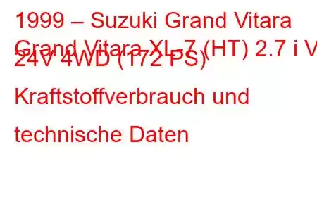 1999 – Suzuki Grand Vitara
Grand Vitara XL-7 (HT) 2.7 i V6 24V 4WD (172 PS) Kraftstoffverbrauch und technische Daten