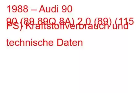 1988 – Audi 90
90 (89,89Q,8A) 2,0 (89) (115 PS) Kraftstoffverbrauch und technische Daten