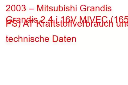 2003 – Mitsubishi Grandis
Grandis 2.4 i 16V MIVEC (165 PS) AT Kraftstoffverbrauch und technische Daten