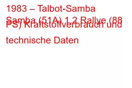 1983 – Talbot-Samba
Samba (51A) 1.2 Rallye (88 PS) Kraftstoffverbrauch und technische Daten