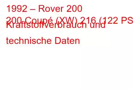 1992 – Rover 200
200 Coupé (XW) 216 (122 PS) Kraftstoffverbrauch und technische Daten