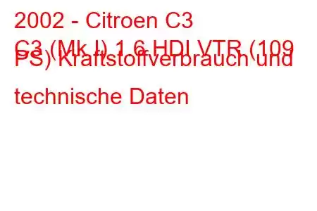 2002 - Citroen C3
C3 (Mk I) 1.6 HDI VTR (109 PS) Kraftstoffverbrauch und technische Daten