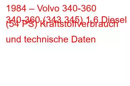 1984 – Volvo 340-360
340-360 (343.345) 1,6 Diesel (54 PS) Kraftstoffverbrauch und technische Daten