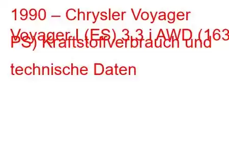 1990 – Chrysler Voyager
Voyager I (ES) 3.3 i AWD (163 PS) Kraftstoffverbrauch und technische Daten