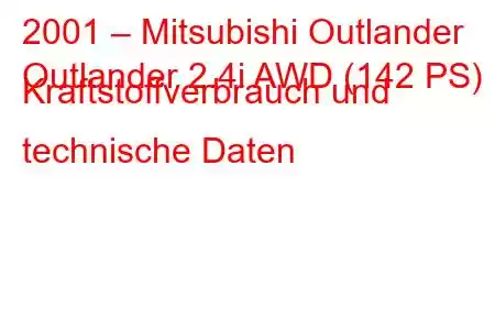 2001 – Mitsubishi Outlander
Outlander 2.4i AWD (142 PS) Kraftstoffverbrauch und technische Daten