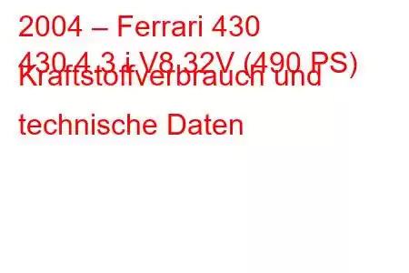 2004 – Ferrari 430
430 4.3 i V8 32V (490 PS) Kraftstoffverbrauch und technische Daten