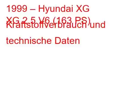 1999 – Hyundai XG
XG 2.5 V6 (163 PS) Kraftstoffverbrauch und technische Daten