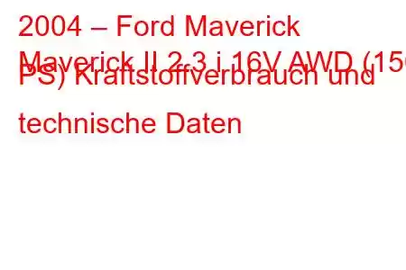 2004 – Ford Maverick
Maverick II 2.3 i 16V AWD (150 PS) Kraftstoffverbrauch und technische Daten