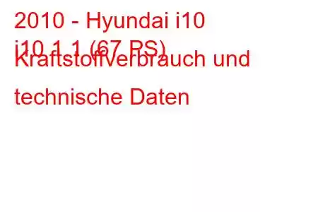 2010 - Hyundai i10
i10 1.1 (67 PS) Kraftstoffverbrauch und technische Daten