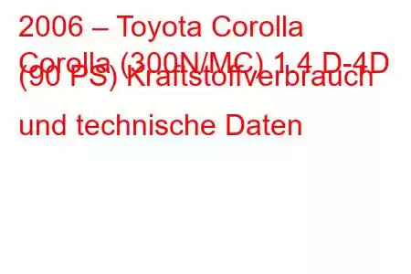 2006 – Toyota Corolla
Corolla (300N/MC) 1.4 D-4D (90 PS) Kraftstoffverbrauch und technische Daten