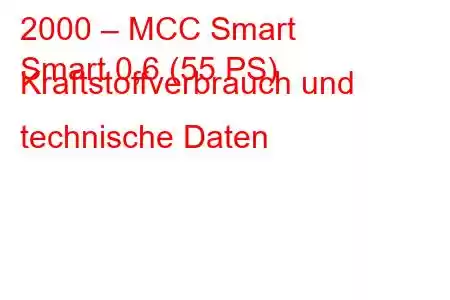 2000 – MCC Smart
Smart 0,6 (55 PS) Kraftstoffverbrauch und technische Daten