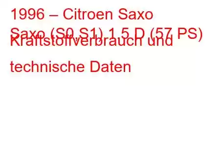 1996 – Citroen Saxo
Saxo (S0,S1) 1.5 D (57 PS) Kraftstoffverbrauch und technische Daten