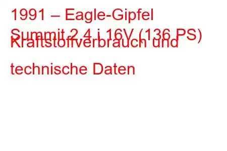 1991 – Eagle-Gipfel
Summit 2.4 i 16V (136 PS) Kraftstoffverbrauch und technische Daten